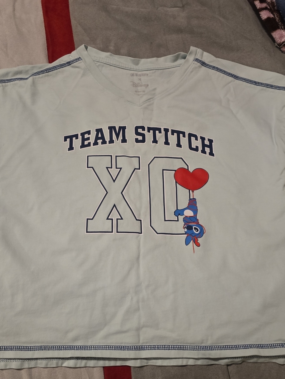 Girl's Team Stitch' Light Blue Graphic Tee